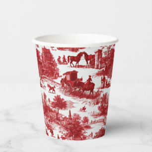 Vintage Red Toile Landscape (3) Paper Cups