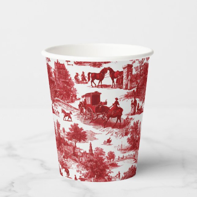 Vintage Red Toile Landscape (3) Paper Cups (Front)