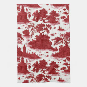 Vintage Red Toile Landscape (6) Kitchen Towel