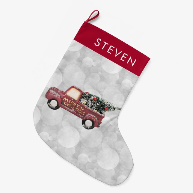 Vintage Red Toy Truck Large Christmas Stocking (Front (Hanging))