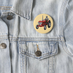 Vintage Red Tractor 2 Inch Round Button