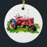 Vintage Red Tractor in the Field Ceramic Ornament<br><div class="desc">If you love to garden and have a Green Thumb, this store is for you. Featuring images of all types of plants, flowers, bulbs, seeds, shrubs and trees. For those who like to nurture nature and feed their families, there are all types of fruits and vegetables for gardening as well...</div>