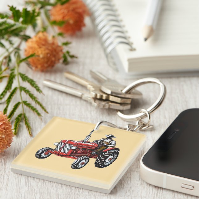 Vintage Red Tractor Keychain (Front Right)