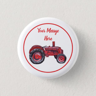 Vintage Red Tractor Personalized Badge Button