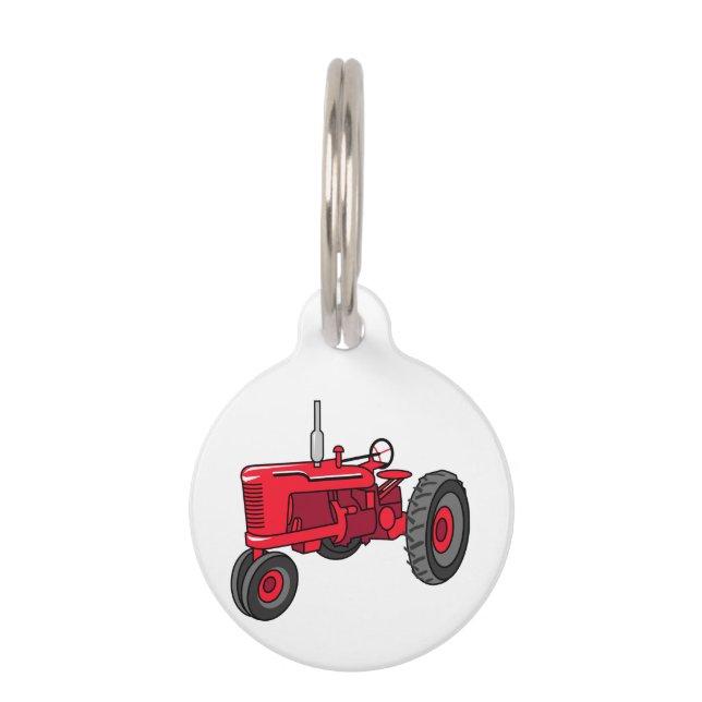Vintage Red Tractor Pet Tag (Front)