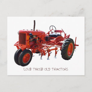 Vintage Red Tractor Postcard