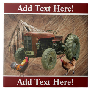 Vintage Red Tractor Rooster Hen Barn Tile