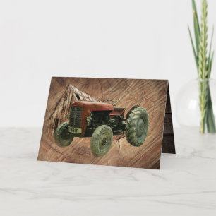 Vintage Red Tractor Rustic Barn Shed Card