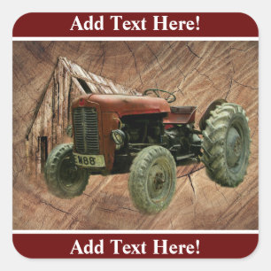Vintage Red Tractor Rustic Barn Shed Square Sticker