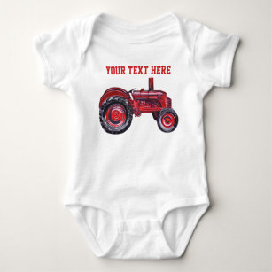 Vintage Red Tractor Watercolor  Baby Bodysuit