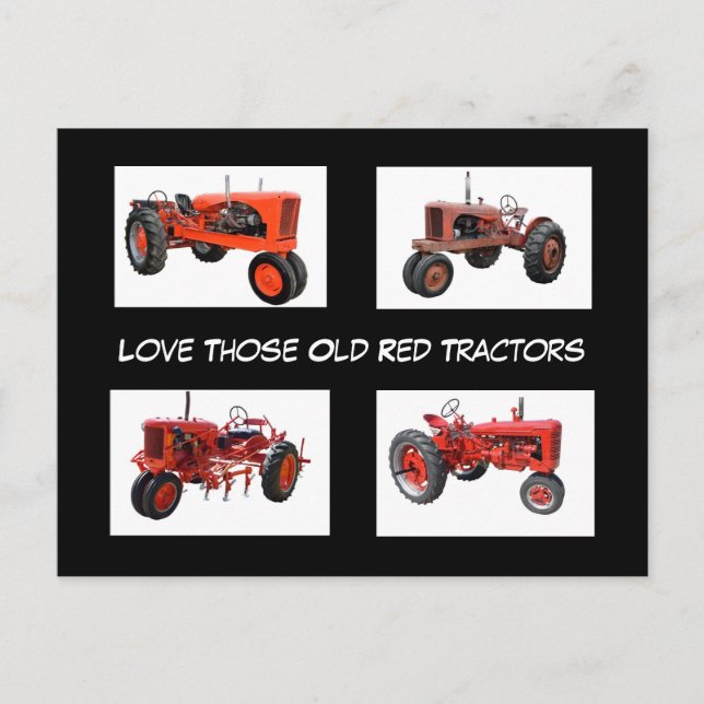 Vintage Red Tractors Postcard (Front)