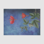 Vintage Red Tropical Flowers Tissue Paper<br><div class="desc">Two large red tropical flowers and green leaves over a blue background.
Great for decoupage and craft projects including furniture makeovers,  flowerpots,  coasters,  and more!
Also great for gift wrapping.</div>