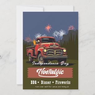 Vintage Red Truck 4th of July BBQ and Dinner Invitation