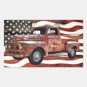 Vintage Red Truck American Flag Sticker