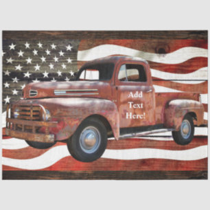 Vintage Red Truck American Flag Tissue Paper