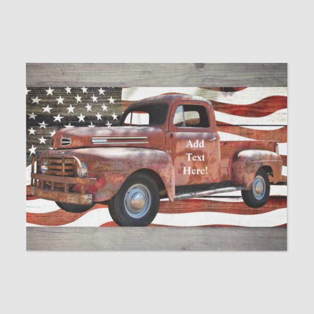 Vintage Red Truck American Flag Tissue Paper (Front)