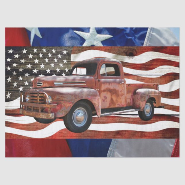Vintage Red Truck American Flag Tissue Paper (Front)