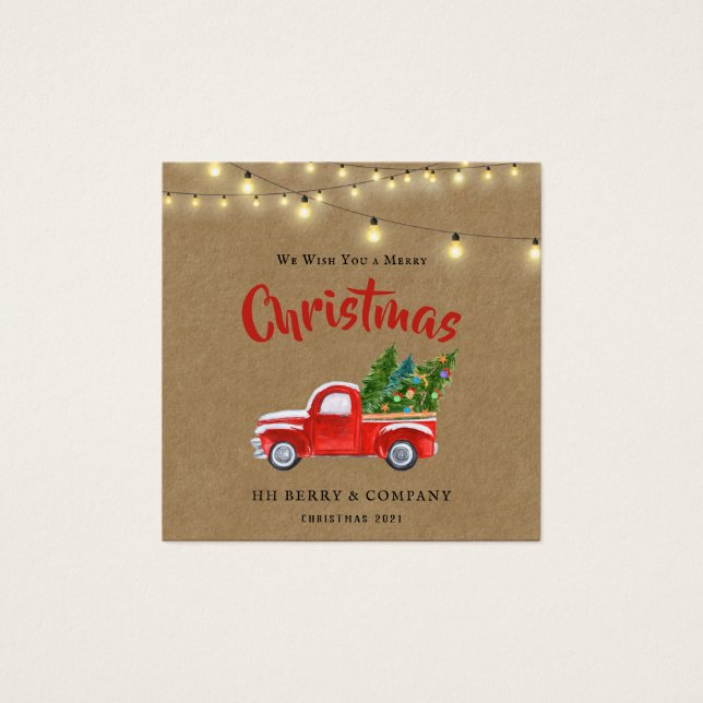 Vintage Red Truck and Tree Holiday Business Card  (Front)