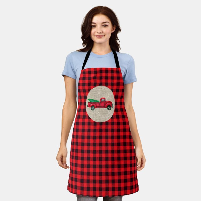Vintage Red Truck Christmas Apron (Worn)