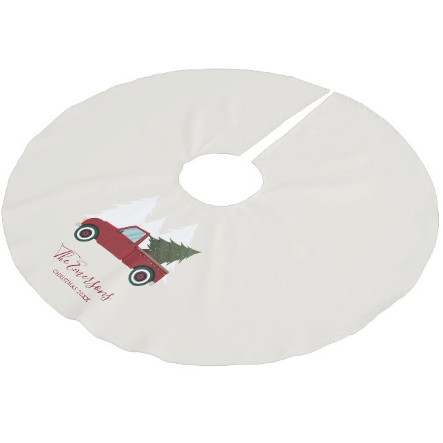 Vintage Red Truck Christmas Brushed Polyester Tree Skirt (Angled)