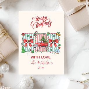 Vintage Red Truck Christmas Holiday Card