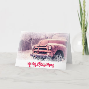 Vintage Red Truck Christmas Holiday Card