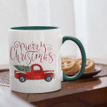 Vintage Red Truck Christmas Mug<br><div class="desc">“Baby! It’s cold outside”! So, be sure to warm up with this adorable Vintage Farmhouse Christmas mug. Featuring a vintage red truck to add to the rustic charm. We are slightly obsessed with plaid and little red truck with Christmas trees this season. Wood-grain accents and outdoor-themed decorations will help you...</div>