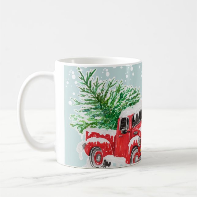 Vintage Red truck christmas mug (Left)