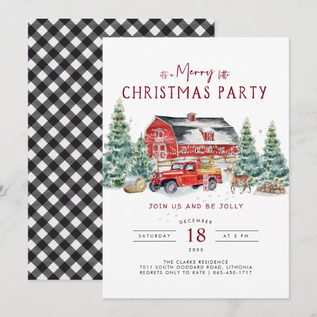 Vintage Red Truck Christmas Party Invitation (Front/Back)