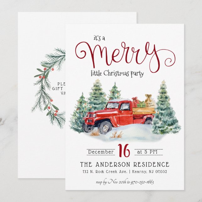Vintage Red Truck Christmas Party Invitation (Front/Back)