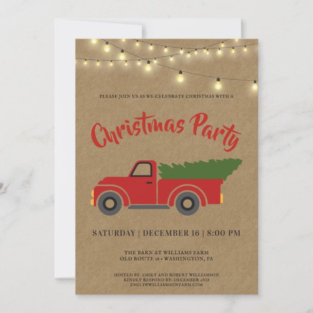 Vintage Red Truck  Christmas Party Invitation (Front)