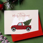 Vintage Red Truck Christmas Photo Holiday Card<br><div class="desc">Whimsical illustration of an old fashion red truck carrying a Christmas tree. Personalize this design with your favourite family photo and a custom message.</div>