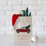 Vintage Red Truck Christmas Small Gift Bag<br><div class="desc">Whimsical illustration of an old fashion red truck carrying a Christmas tree.</div>