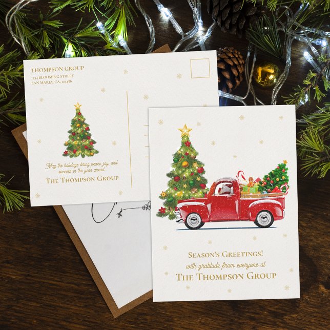 Vintage Red Truck Christmas Tree Business Holiday Postcard (Vintage Red Truck Christmas Tree Business Holiday Postcard)