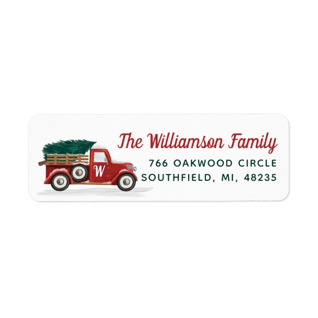 Vintage Red Truck Christmas Tree Delivery Monogram (Front)