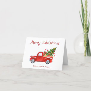 Vintage Red Truck Christmas Tree Merry Christmas Holiday Card