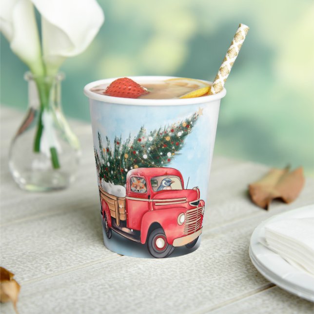 Vintage Red Truck Christmas Tree Paper Cups (Insitu)