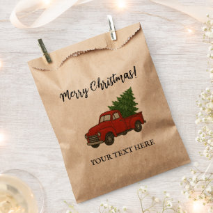 Vintage red truck Christmas tree party favour bags