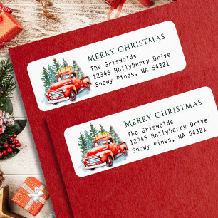 Vintage Red Truck Christmas Tree Return Adress