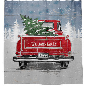 Vintage Red Truck Christmas Tree Rustic Name