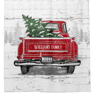 Vintage Red Truck Christmas Tree Rustic Name Showe