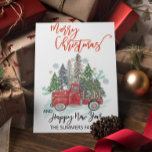 Vintage Red Truck Christmas Watercolor Holiday Card<br><div class="desc">This design may be personalized in the area provided by changing the photo and/or text. Or it can be customized by choosing the click to customize further option and delete or change the colour of the background, add text, change the text colour or style, or delete the text for an...</div>