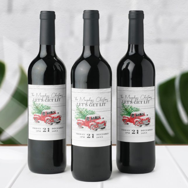 Vintage Red Truck Christmas Wine Label (Creator Uploaded)