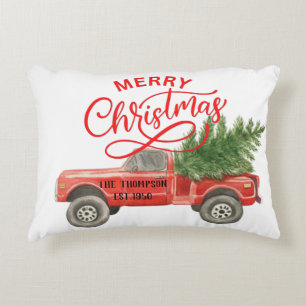 Vintage red truck Cute family name design white    Accent Pillow
