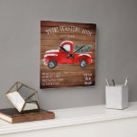 Vintage Red Truck | Farmhouse Christmas Square Wall Clock<br><div class="desc">Add a stylish & trendy look to your home or office with our rustic red truck Christmas clock. Featuring a vintage red truck to add to the rustic charm. We are slightly obsessed with plaid and little red trucks with Christmas trees this season. Wood-grain accents and outdoor-themed decorations will help...</div>