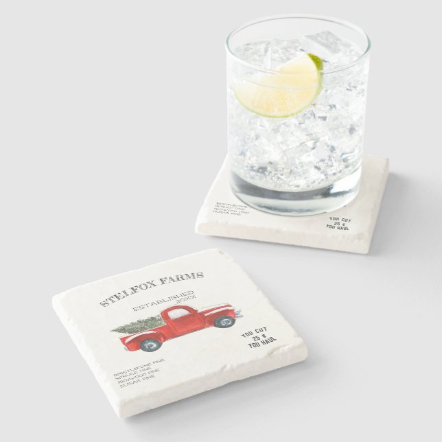Vintage Red Truck Farmhouse Family Name Coaster (Side)