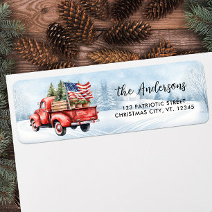 Vintage Red Truck Flag Holiday Return Address
