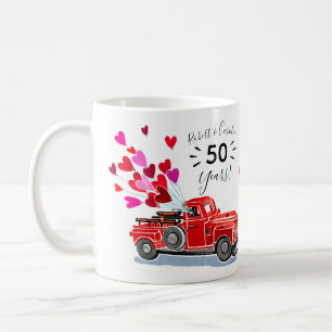 Vintage Red Truck Hearts Anniversary Add Names Coffee Mug