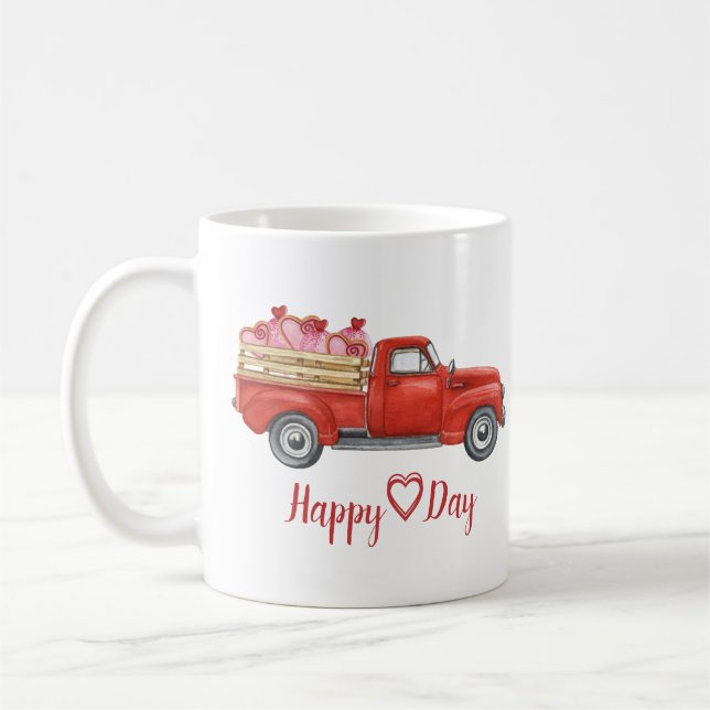 Vintage Red Truck Hearts Valentines Day Coffee Mug (Left)
