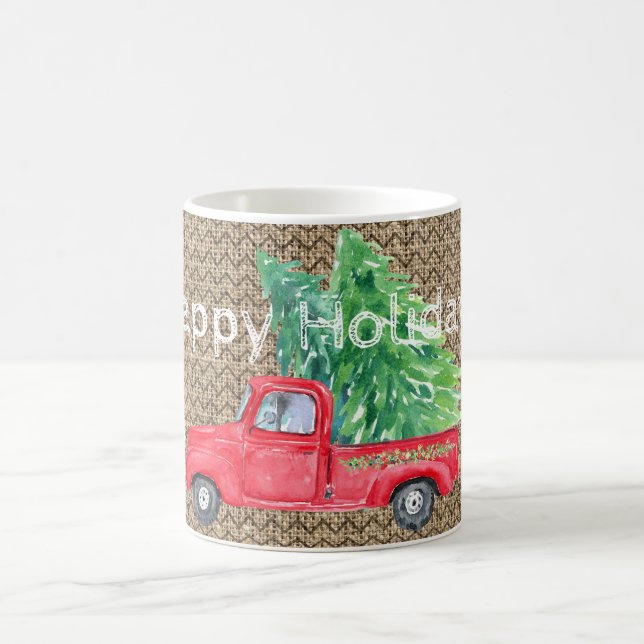 Vintage Red Truck & Holiday Trees Coffee Mug (Center)
